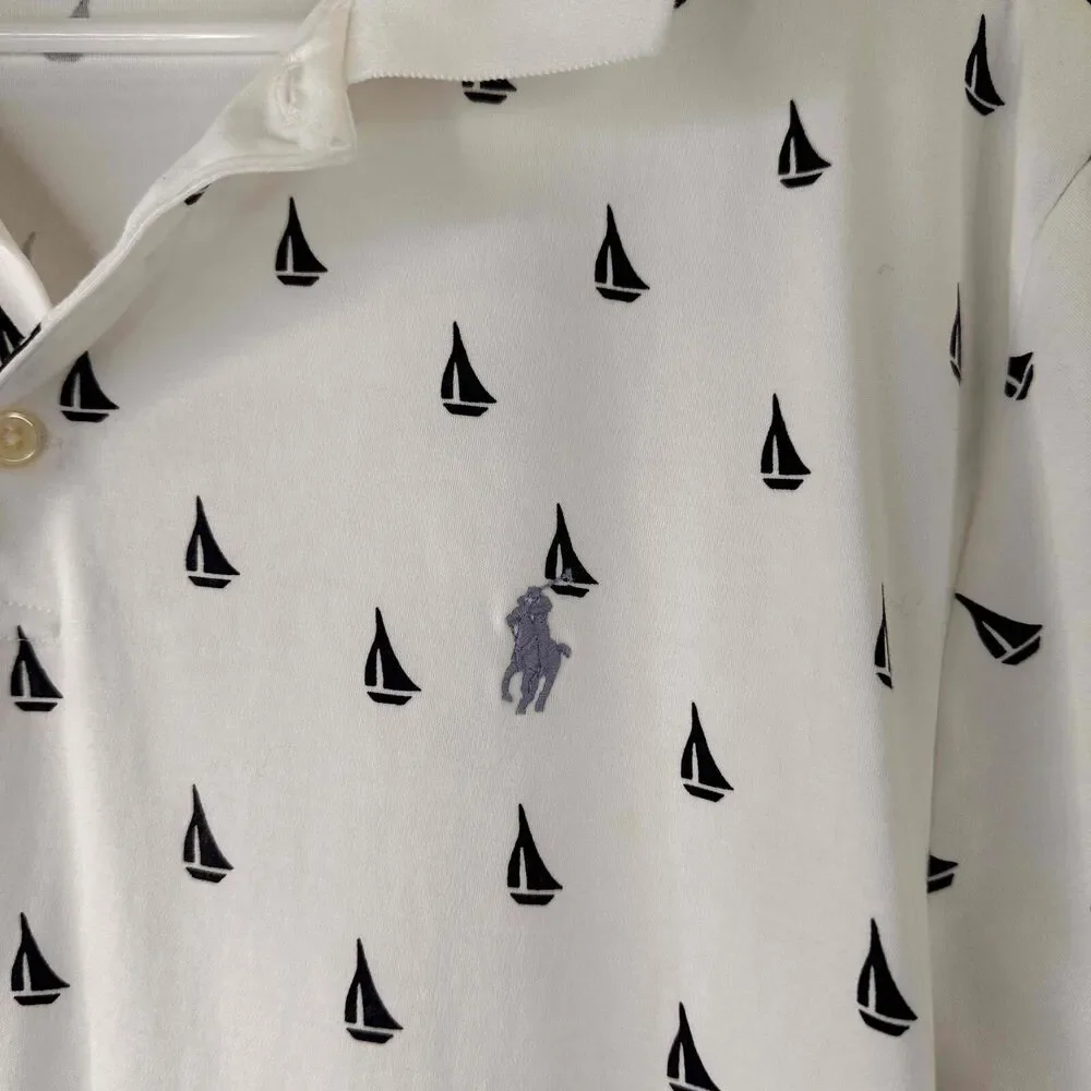 POLO Ralph Lauren White Custom Slim Fit Sailboat Polo Shirt Size XL